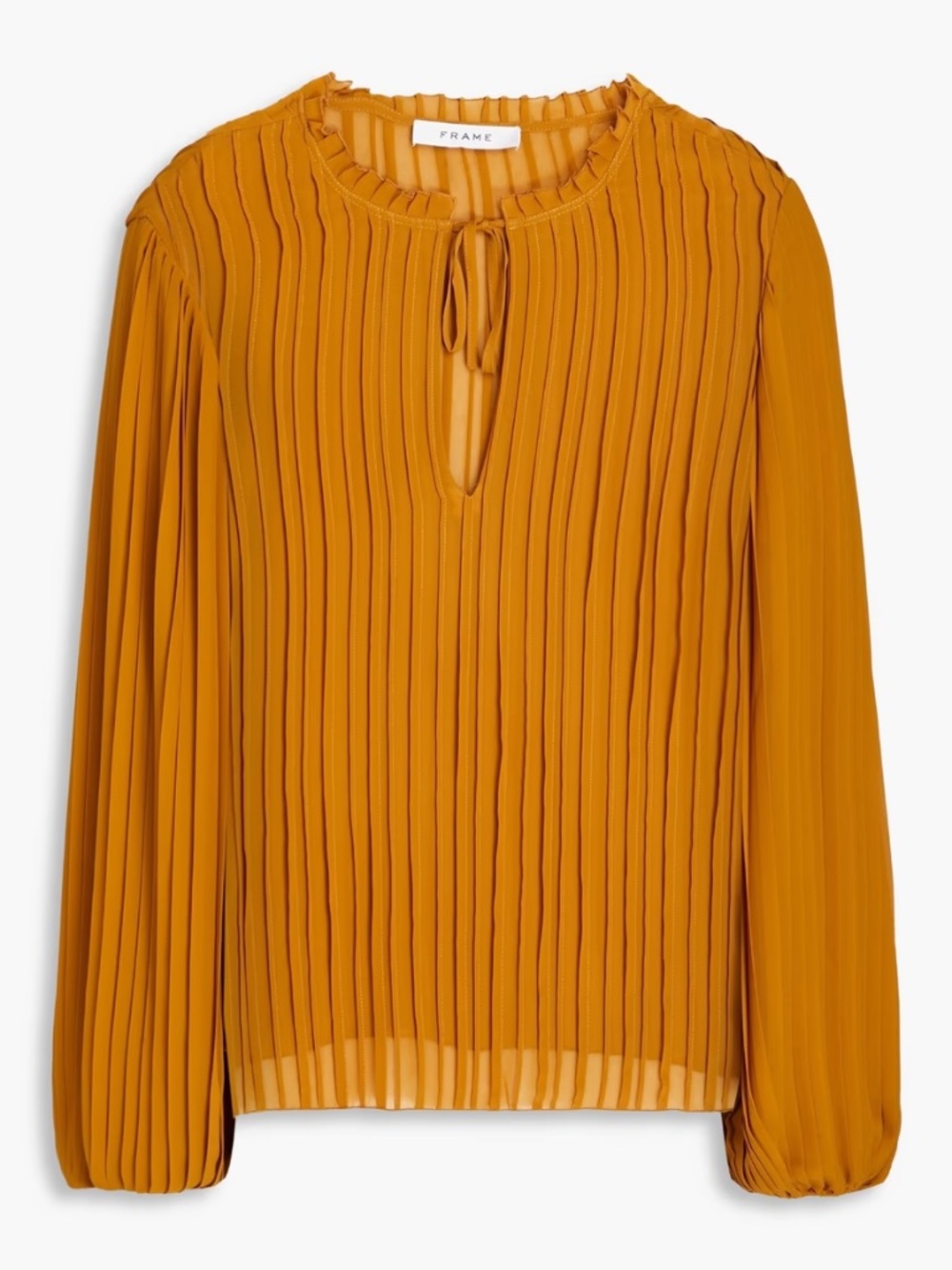 FRAME pintucked voile keyhole pleated blouse in Camel size S
